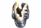 Realistic Polished Banded Agate Skull with Quartz Crystal Pocket #378643-1